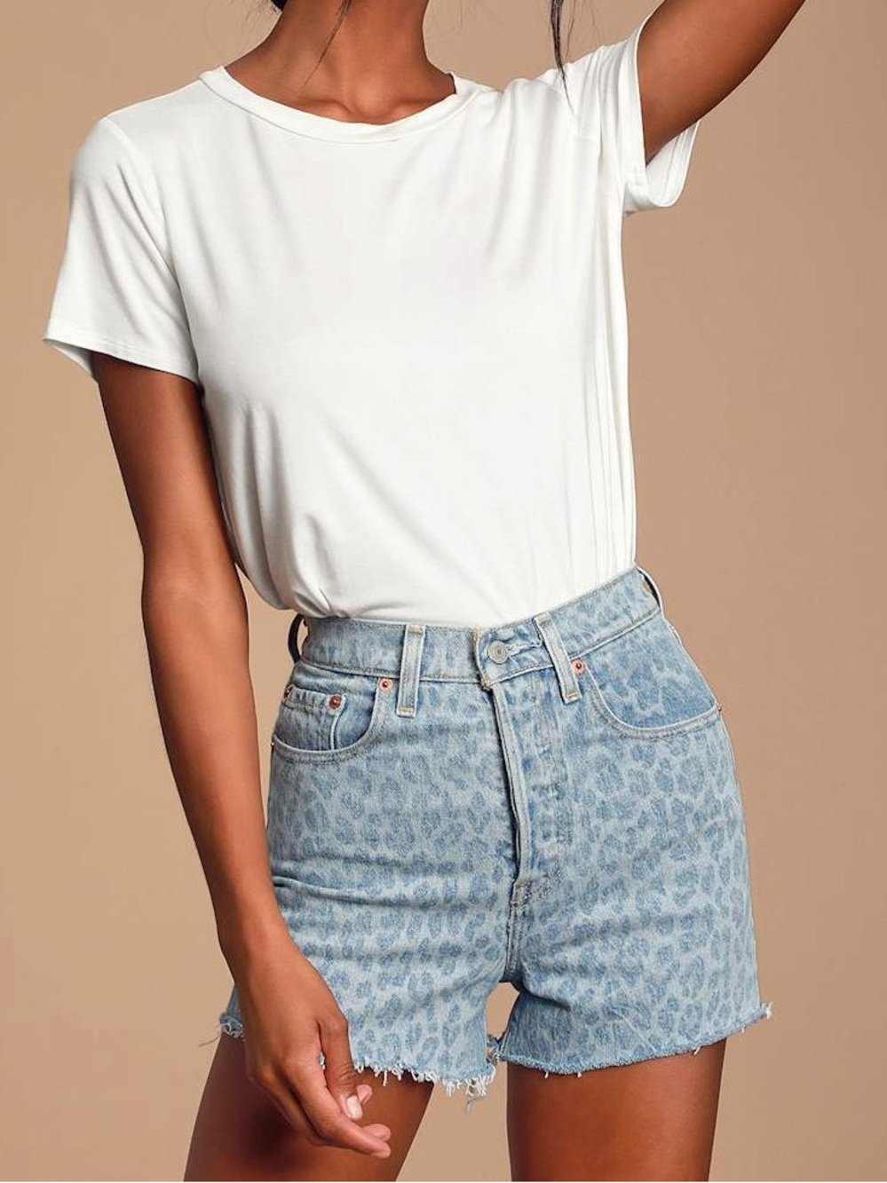 Levi's Premium Ribcage Jean Shorts High Rise Wildcat Leopard Print Cutoff 27